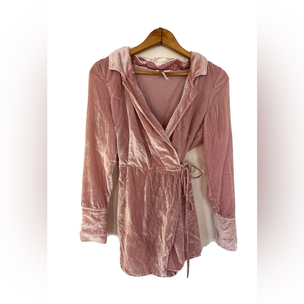 NEW Free People Viola Velvet Romper Mini Dress Wrap Playsuit Blush Pink XS $148